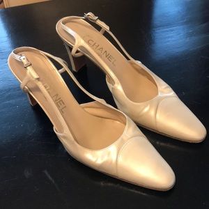 Pearlescent Chanel sling backs